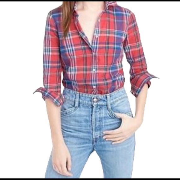 J. Crew Tops - J. Crew Perfect Fit Red and Blue Plaid Button Down Shirt Women’s 8